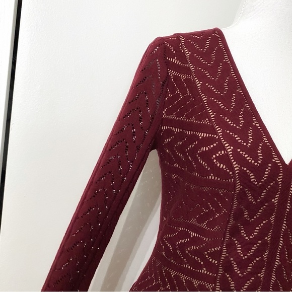 Bcbgmaxazria KINLEY BURGUNDY LONG SLEEVE V-NECKLINE SKATER MINI DRESS - Picture 5 of 13